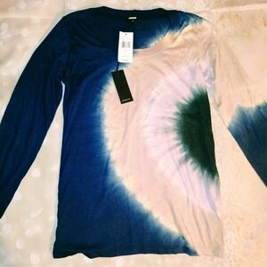 Monrow Navy and Peach Tie-Dye Long Sleeve Shirt Brand New With Tags
